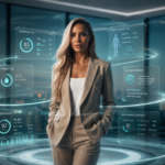 Woman standing in front of an AI screen
