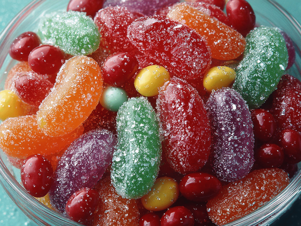 Sugary colorful candy in a bowl. 
