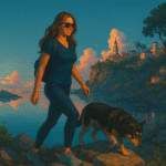 Woman hiking with dog