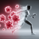 Illustration showing fat burning during cardio on one side and weightlifting on the other, styled as a fitness science visual