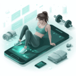 Woman using AI on smartphone for gym workout.